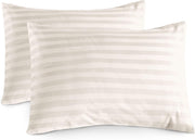 100% Cotton Luxury Hotel Quality Sateen Duvet Cover Set, 2cm Satin Stripe, Hidden Button Closure, Ultra-Soft Sateen Weave, Breathable & Hypoallergenic (White, Queen 240x220cm) - Cream/Ivory H.W Pillow Cover (Pair)