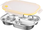 Stainless Steel Lunch Box with Plastic Lids - Bento Box 5 Compartments Reusable Meal Prep for Kids Adult School, Home Lunch, Travel