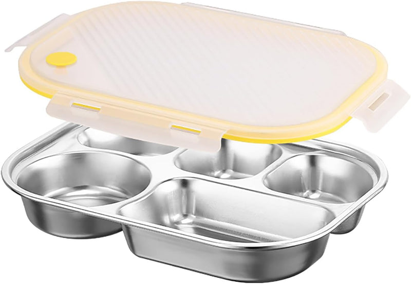 Stainless Steel Lunch Box with Plastic Lids - Bento Box 5 Compartments Reusable Meal Prep for Kids Adult School, Home Lunch, Travel