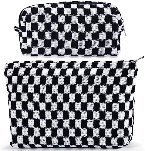 ZLFSRQ 3Pcs Checkered Makeup Bag for Women Large Cosmetic Bag Set Travel Toiletry Bag Makeup Pouch Bag for Purse Pink Zipper Storage Bag Organizer Cute Small Aesthetic Girls Car Essentials Bag