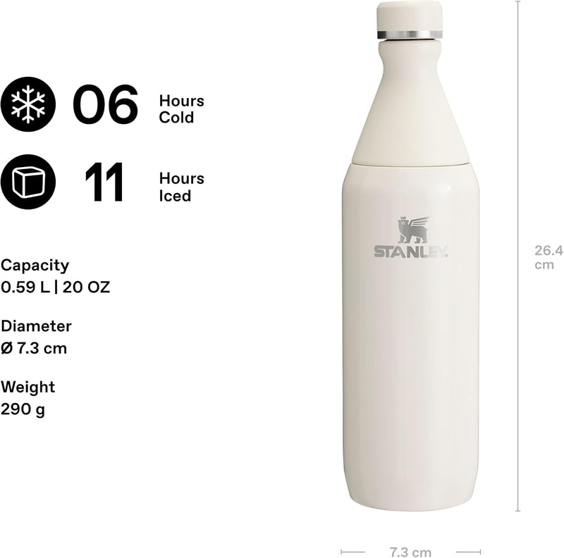1913 The All Day Slim Sports Water Bottle 0.6L - Cold For 6 Hours - Iced For 11 Hours - BPA-Free Recycled Stainless Steel Coffee Flask - Leakproof - Dishwasher Safe - Cream - Cream
