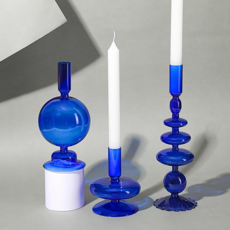 Rtteri 3 Pcs Glass Candlestick Holders Glass Taper Candle Holders Groovy Candlestick Wavy Glass Candlestick Holders Elegant Glass Candlestick Glass Vases for Home Party Centerpiece (Green)