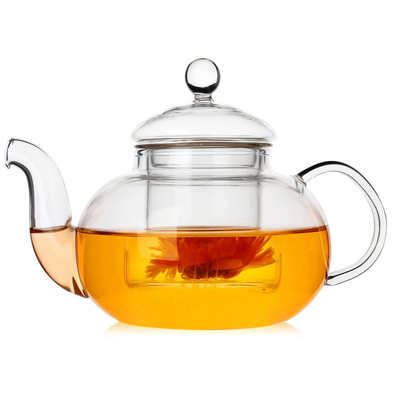 Beauenty 600ML Borosilicate Glass Teapot with Removable Loose Tea Infuser,Tea Pot with Dustproof Lid for Tea and Coffee Maker (600ML)