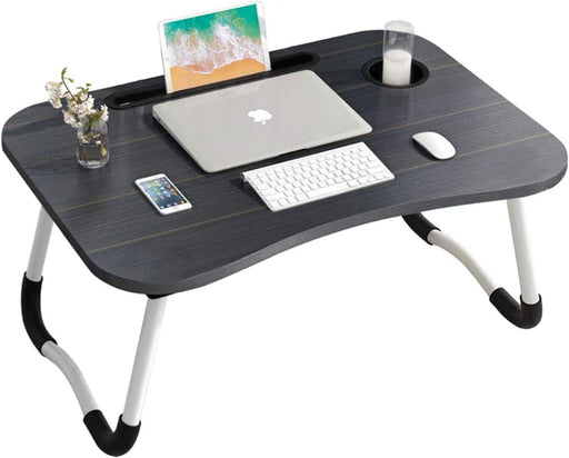 YU WELL Portable Folding Laptop Desk for Bed and Sofa with iPad and Coffee Cup Holder (24 x 16 x 10.5 inch, Blue) - 24 x 16 x 10.5 inch Black