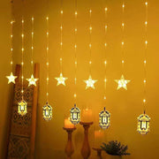 YU WELL EID Ramadan Decoration Lights, Star with Moon and serial lights, 3.5M Ramadan Lights with 8 Sequence Modes, comes with 220V. Celebration Lights (Stars with Mosque) - Stars with Retro