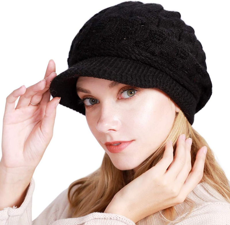 Muryobao Women's Winter Warm Slouchy Cable Knit Beanie Skull Hat with Visor