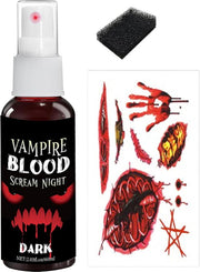Halloween Fake Blood Makeup Kit, Fake Blood Set Included 2Pcs Fake Blood Spray Fake Blood Gel Makeup Scars Wax Spatula Black Stipple Sponge,Washable Safe for Mouth,Nosebleed, Cosplay (blood-3pcs) - blood-3pcs