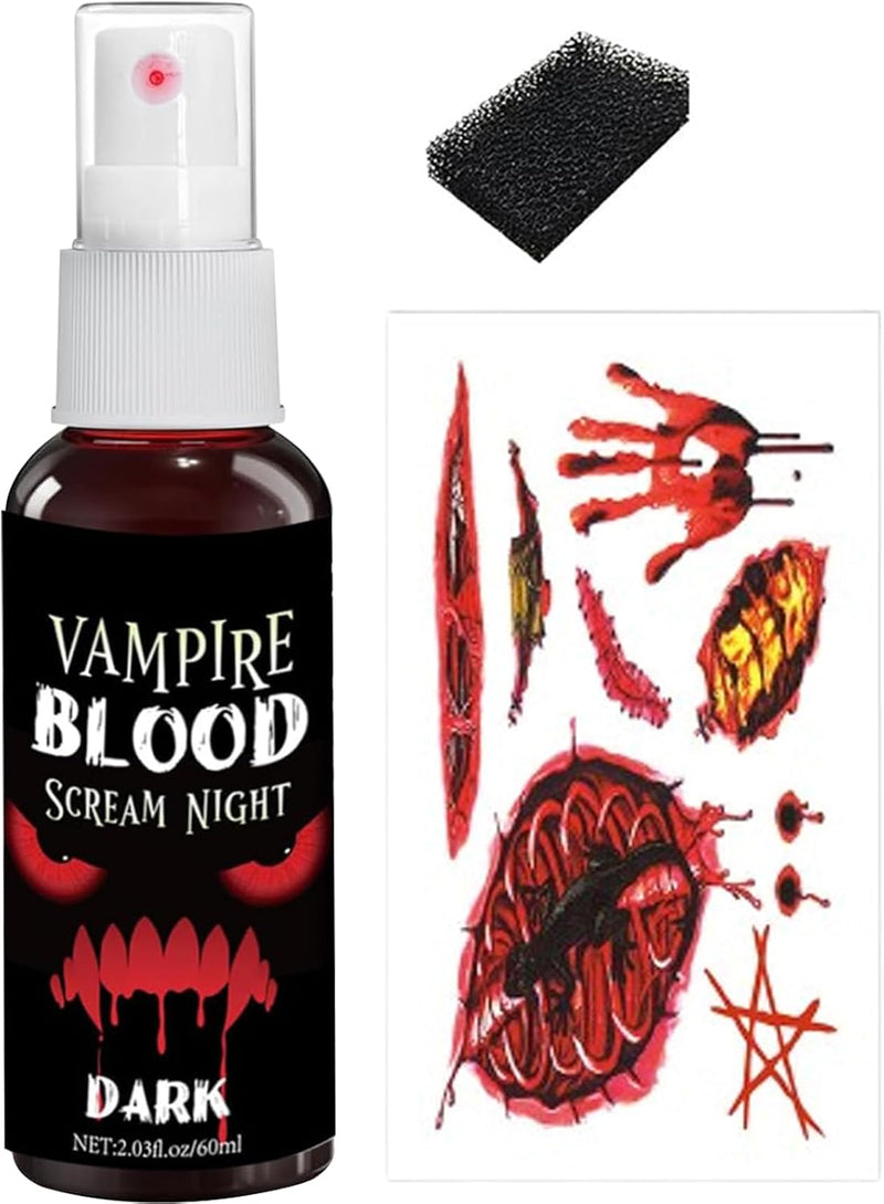 Halloween Fake Blood Makeup Kit, Fake Blood Set Included 2Pcs Fake Blood Spray Fake Blood Gel Makeup Scars Wax Spatula Black Stipple Sponge,Washable Safe for Mouth,Nosebleed, Cosplay (blood-4pcs) - blood-3pcs