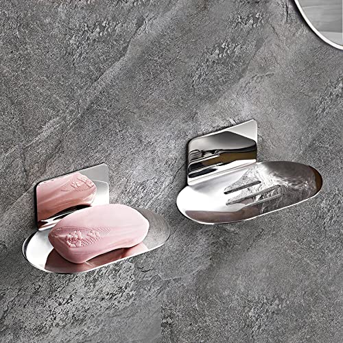 Rise age Soap Holders for Shower, Chrome Adhesive Soap Dishes for Shower Stainless Steel Bar Soap Holder for Shower No Drilled Soap Holder for Shower Wall, Bathroom, Kitchen Sink (Silver Chrome 2 Pcs)
