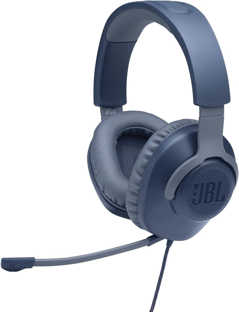 Jbl Quantum 100 Wired Over-Ear Gaming Headset With A Detachable Voice-Focus Boom Mic, Quantumsound Signature, Lightweight Headband, Memory Foam Ear Cushion, Pc And Gaming Console Compatible - White - Blue Quantum 100