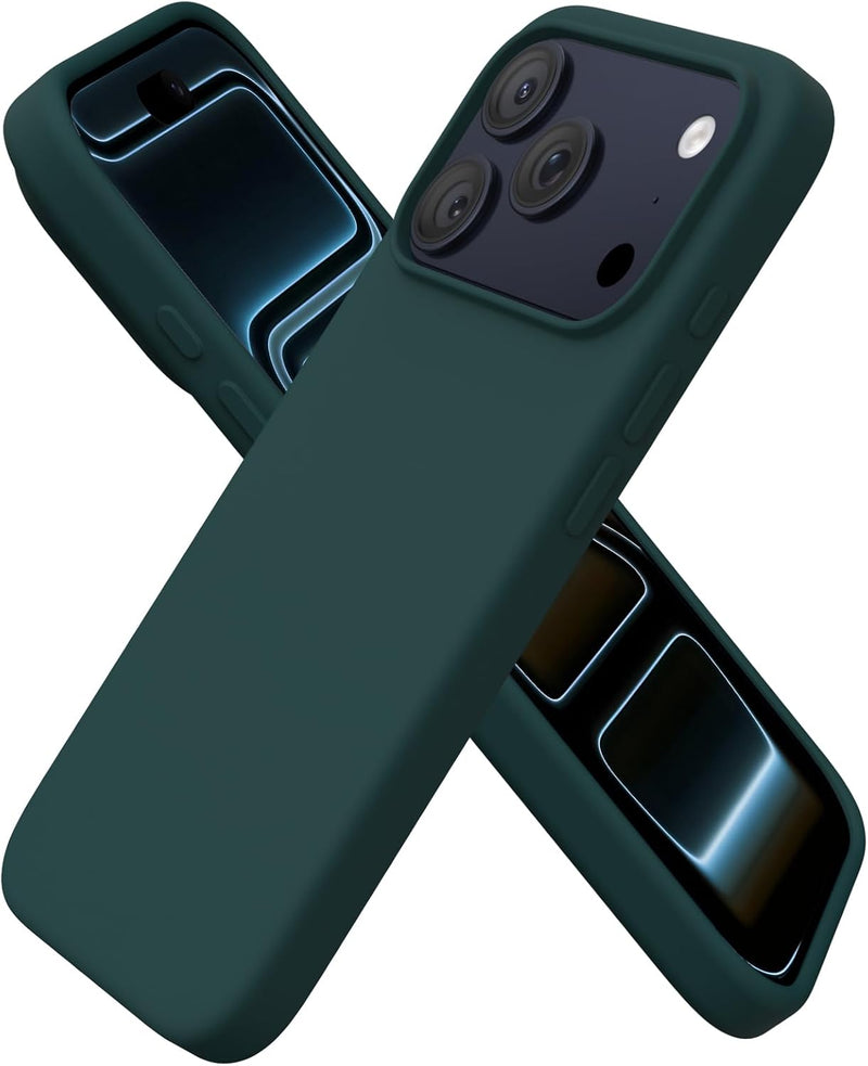 ORNARTO Compatible with iPhone 17 Pro Case 6.3", Slim Liquid Silicone 3 Layers Full Covered Soft Gel Rubber 17 Pro Phone Cases Cover 6.3 inch-Chalk Pink - Olive Green