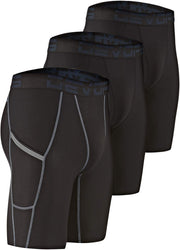 2 Pack Men's Compression Pants Athletic Leggings with Pocket/Non-Pocket - 1# (Pocket) Black / Black / Black