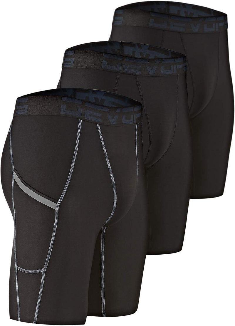 2 Pack Men's Compression Pants Athletic Leggings with Pocket/Non-Pocket - 1# (Pocket) Black / Black / Black