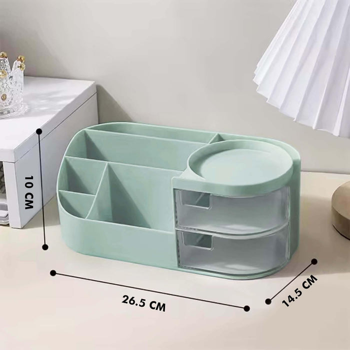 ALOXE Makeup Organizer | Makeup Box For Storage | Make Up, Cosmetic, Skincare Organiser For Women | Elegant Makeup Vanity With Transparent Drawer (Green)