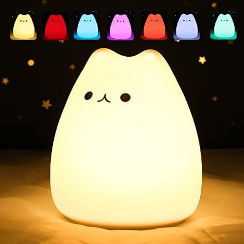 ZKLiLi Night Light for Kids, Dumpling Light Silicone Nursery Cute Lamp, Battery Powered LED Nightlight with 7-Color for Baby Teen Girls and Boys Bedrooms, Birthday Gift - Waterdrop - Cat - Battery