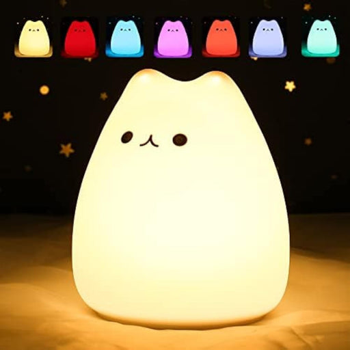 ZKLiLi Night Light for Kids, Dumpling Light Silicone Nursery Cute Lamp, Battery Powered LED Nightlight with 7-Color for Baby Teen Girls and Boys Bedrooms, Birthday Gift - Waterdrop - Cat - Battery