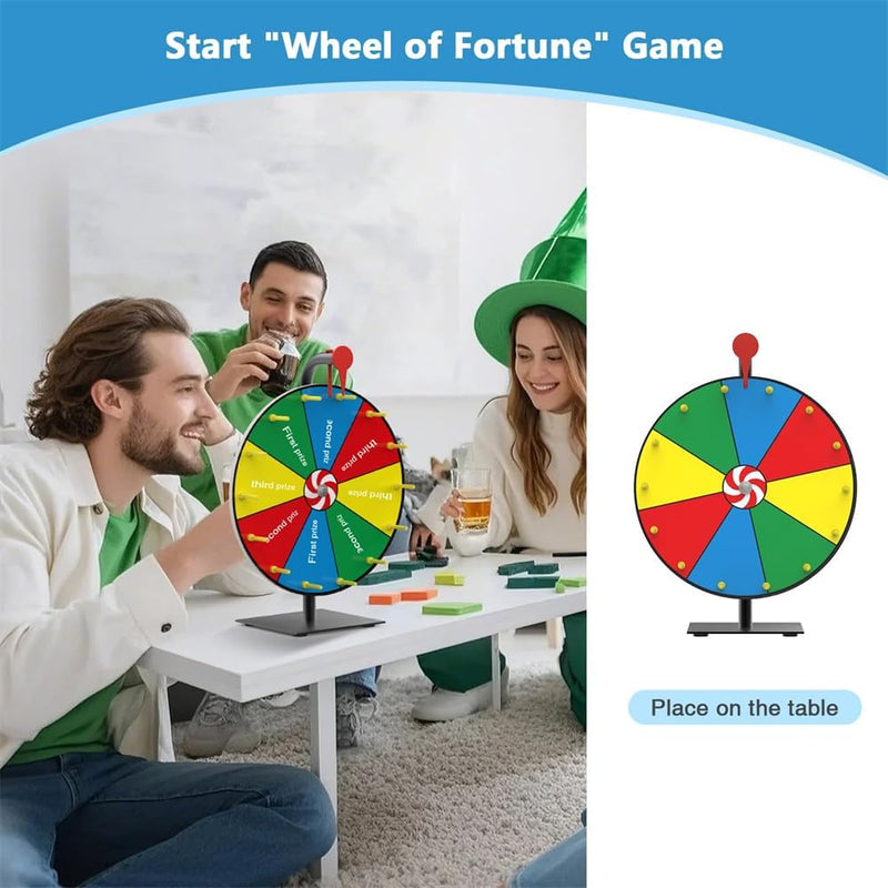 12 Inch Prize Wheel Spinning Game - Carnival Spinner Wheel for Prizes, Fortune Wheel Spinner with Stand, Ruleta de Premios with Dry Erase Marker and Eraser, 10 Options