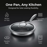 Eterna Tri-Ply Hybrid 24cm Frying Pan with Lid Stainless Steel & Ceramic Coating, Metal-Utensil Safe, Oven & Dishwasher-Safe, Induction & All Cooktops Compatible