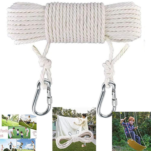 Khazna Clothesline, 15M Long Cotton Clothesline Rope Laundry Line Rope Craft Drying Rope Adjustable for Camping Travel & Home Use DIY Rope as Candle Replacement Wick Laundry Line Dryer Rope (White)