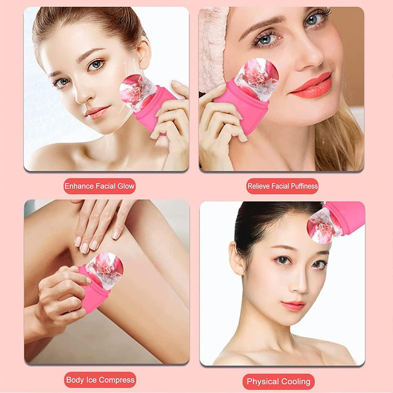 ECVV Ice Face Roller Massager for Face, Eyes and Neck, Skin Care Roller Face Massager Reduce Puffiness, Reusable Massage Silicone Ice Mold (Pink)