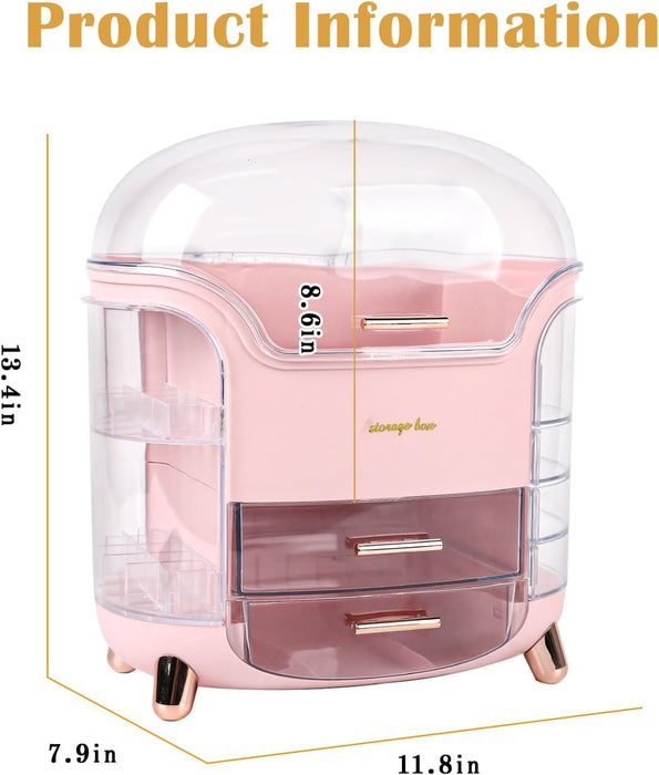 Kousee Makeup Storage Organizer, Large Skincare Organizers Cosmetic Display Case with Lid,Lipstick Organizer and Transparent Cover, Makeup Box for Bedroom Vanity Desk Countertop Bathroom -White