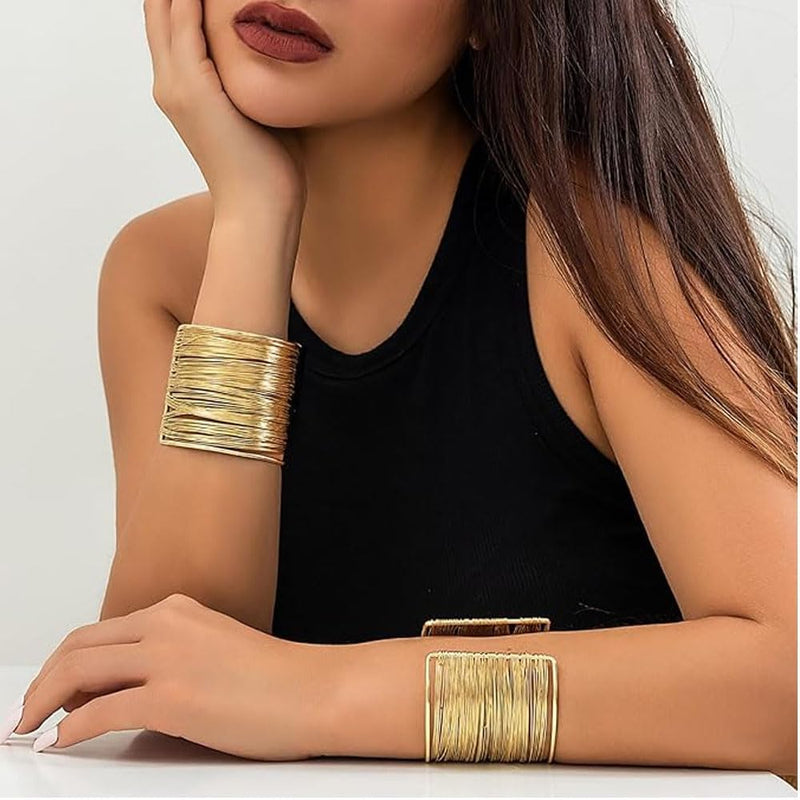 4PCS Gold Chunky Cuff Bracelets for Women Irregular Minimalist Statement Bangle Bracelets Set Open Wide Bangle Arm Cuff Upper Arm Punk Jewelry