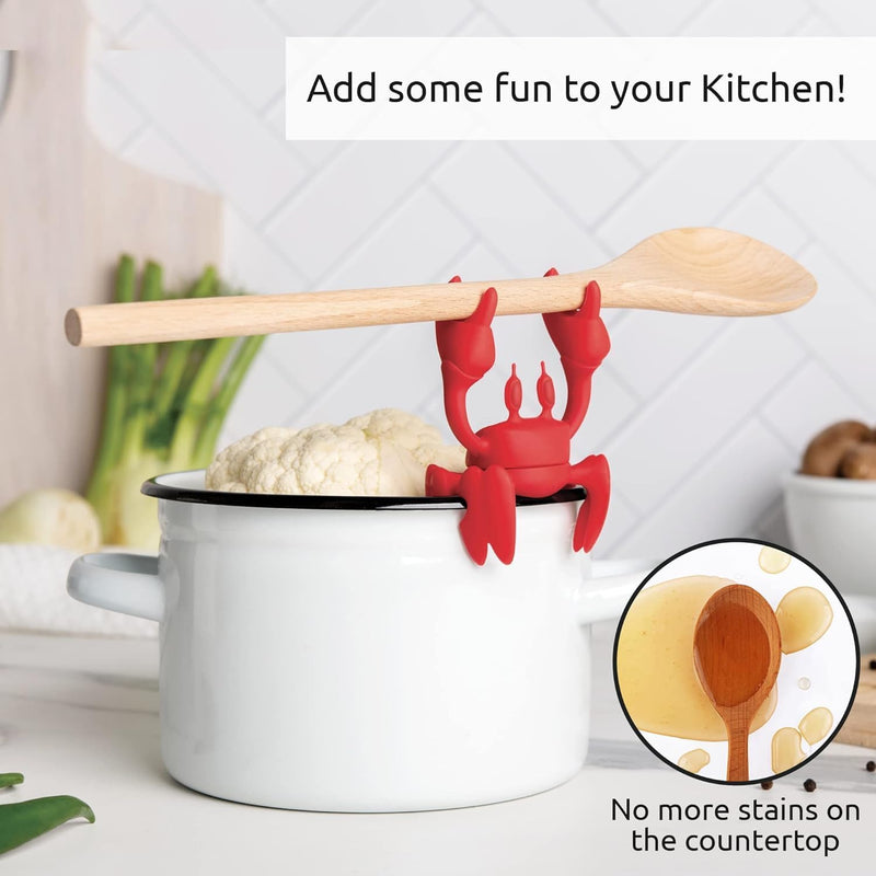 Red the Crab Silicone Utensil Rest, Kitchen Gifts, Silicone Spoon Rest for Stove Top, Heat-Resistant Kitchen and Grill Utensil Holder, Non-Slip Spoon Holder Stove Organizer, Steam Releaser