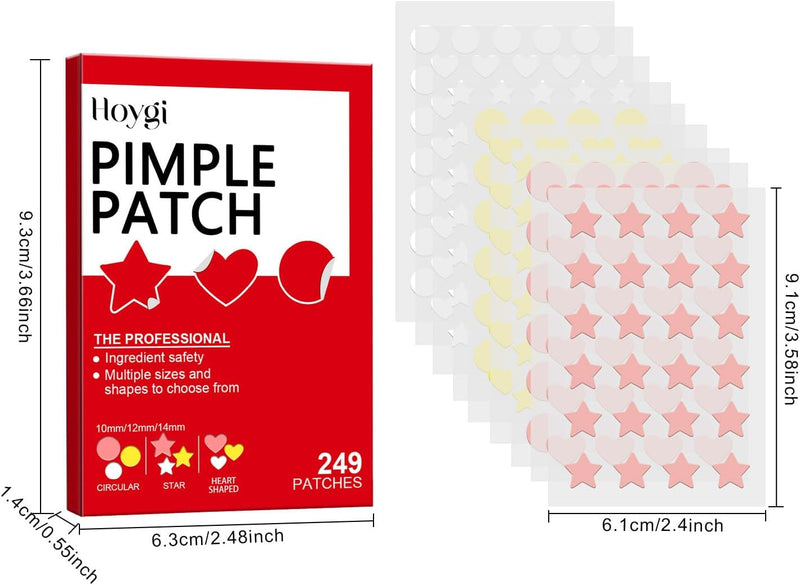 Pepisky 249 Pcs Pimple Patches for Face, Hydrocolloid Blemish Pimple Patches, Colorful star/heart/round shapes Acne Pimple Patch for Covering Zits and Blemishes