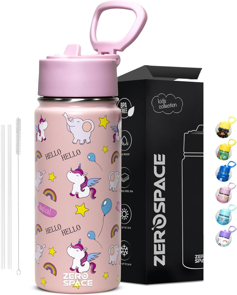 Water Bottle for Kids, 500ml Bottle for School, Stainless Steel Water Bottle for Kids, Double Wall Insulated Water Flask, BPA Free Steel Bottles (Green) - Pink