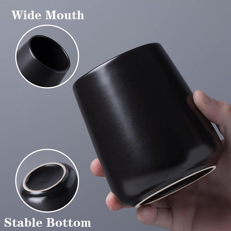 Matte Black Ceramic Toothbrush Holder - Tooth Brushing Holders Set, Toothbrush and Toothpaste Holder Organizer for Bathroom Countertop, Makeup Brush Holder, Pen Holder for Home Desktop Storage - Black 1pc