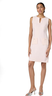 Paris Women's Tweed Shift Dress with Pockets Casual, Rose, 40