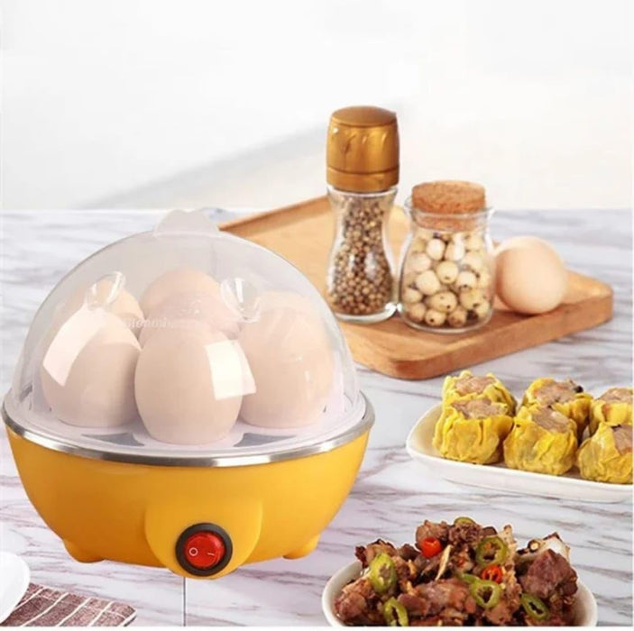 Electric Egg Boiler Cooker, 7 Eggs Capacity, Kitchen Breakfast Machine Multi-functional Egg Boiling Breakfast Electric Cooker Transparent Lid Rapid Egg Boiler (Yellow and White)