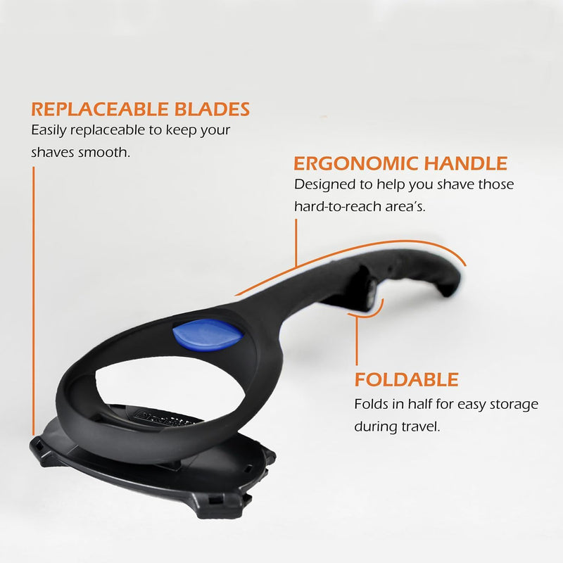 Aputue Back Shaver for Men, Manual Back Hair Shaver for Men, Ergonomic Handle, Shave Wet Or Dry (Extra Blades Included), Flexible Head for Safe Shaving, Shave Wet or Dry Body Groomer Trimmer