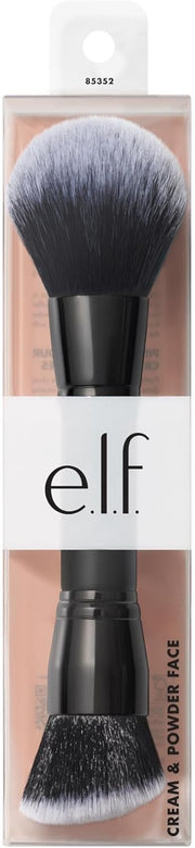 e.l.f. Dual-Ended Cream + Powder Brush, Two-in-One Makeup Brush for a Beautiful, Airy Complexion, Vegan & Cruelty Free