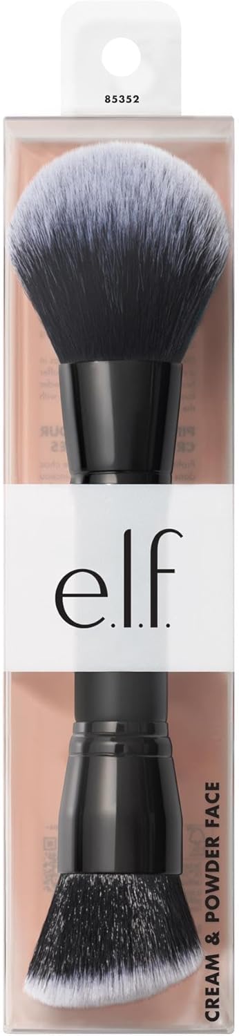 e.l.f. Dual-Ended Cream + Powder Brush, Two-in-One Makeup Brush for a Beautiful, Airy Complexion, Vegan & Cruelty Free