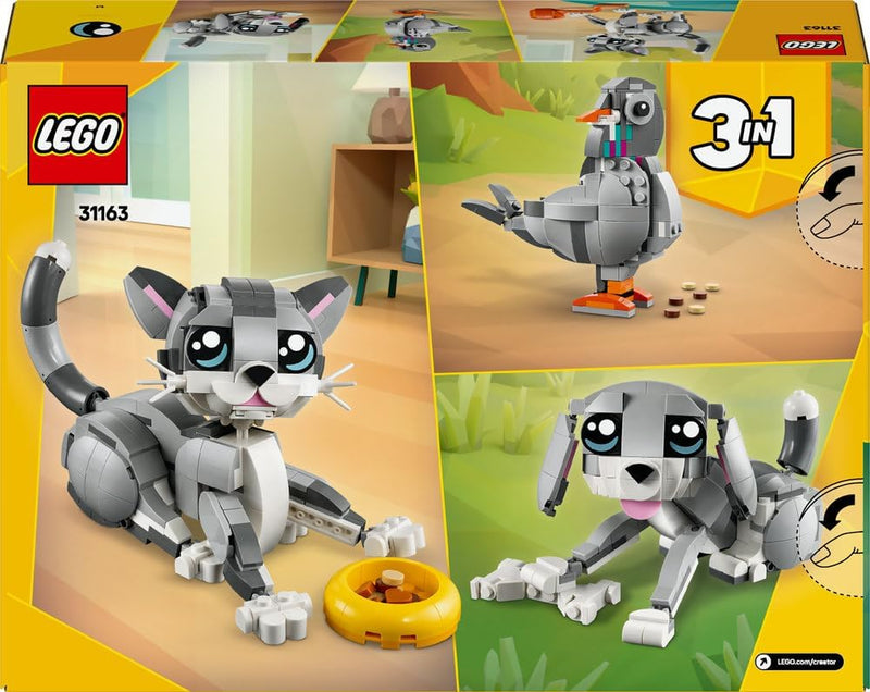 Creator 3in1 Playful Cat 31163 Cat Transforms into a Pigeon or Dog, Animal Figure Toy, Gift for 8+ Year Old Boys & Girls, 407 Pieces