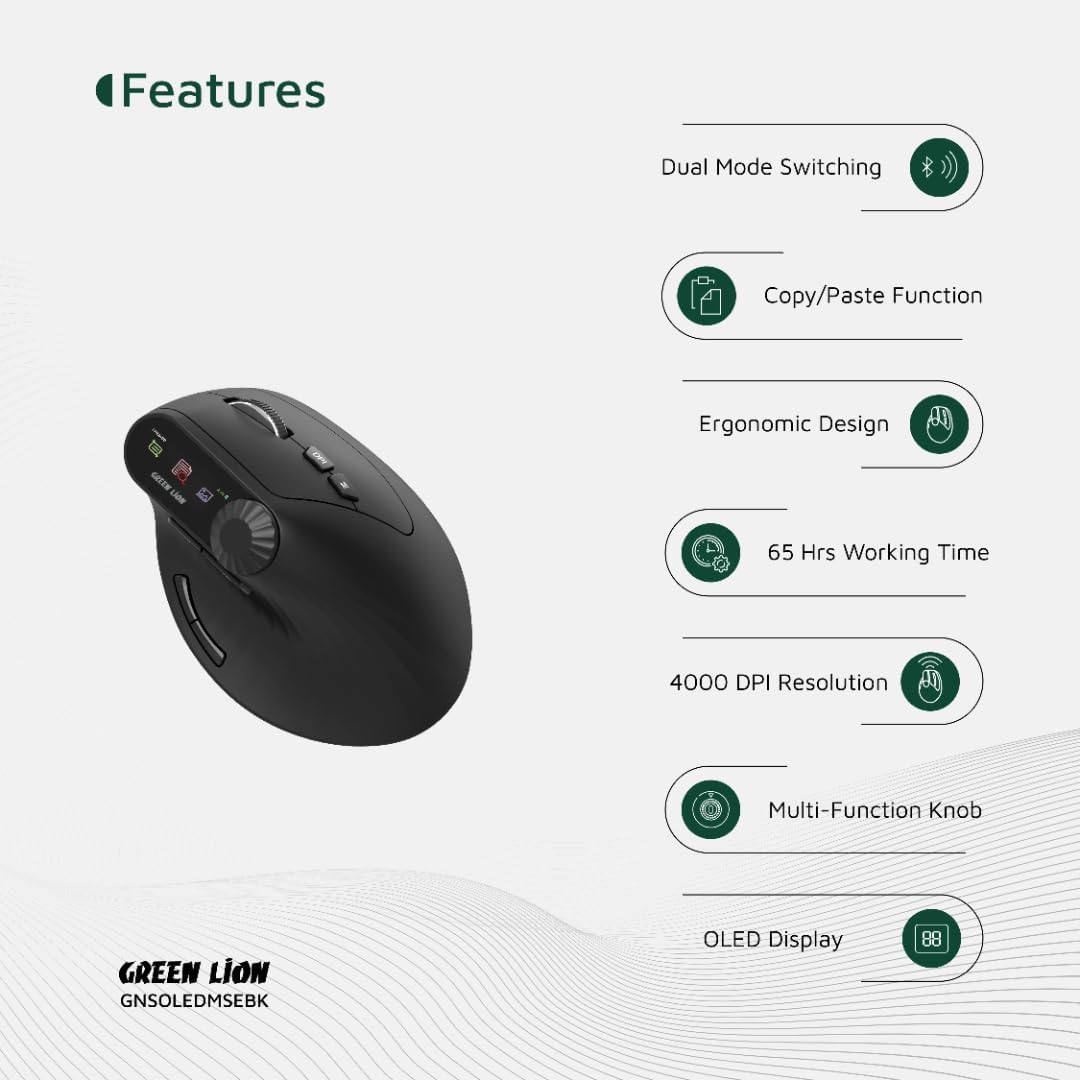 Next Store Smart OLED Vertical Mouse, Ergonomic Wireless Design with OLED Display, Multi-Function Knob, 4000 DPI Adjustable, Bluetooth 5.1 & 2.4G, Rechargeable 500mAh Battery – image 2
