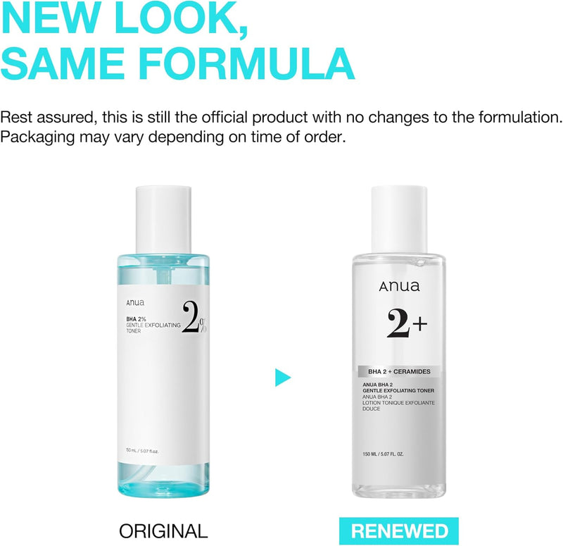 BHA 2% Gentle Exfoliating Toner, Mild Facial Exfoliant, Salicylic Acid for Pores and Sebum, Teatree Extract, Hyaluronic Acid, Ceramides (150ml / 5.07 fl.oz.)