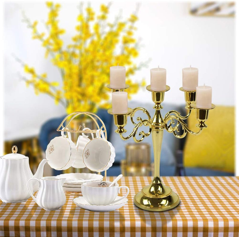 RICHEE-NL 10.63" Tall Metal Candelabra Retro Table Candlestick Holder 5 Arms Silver