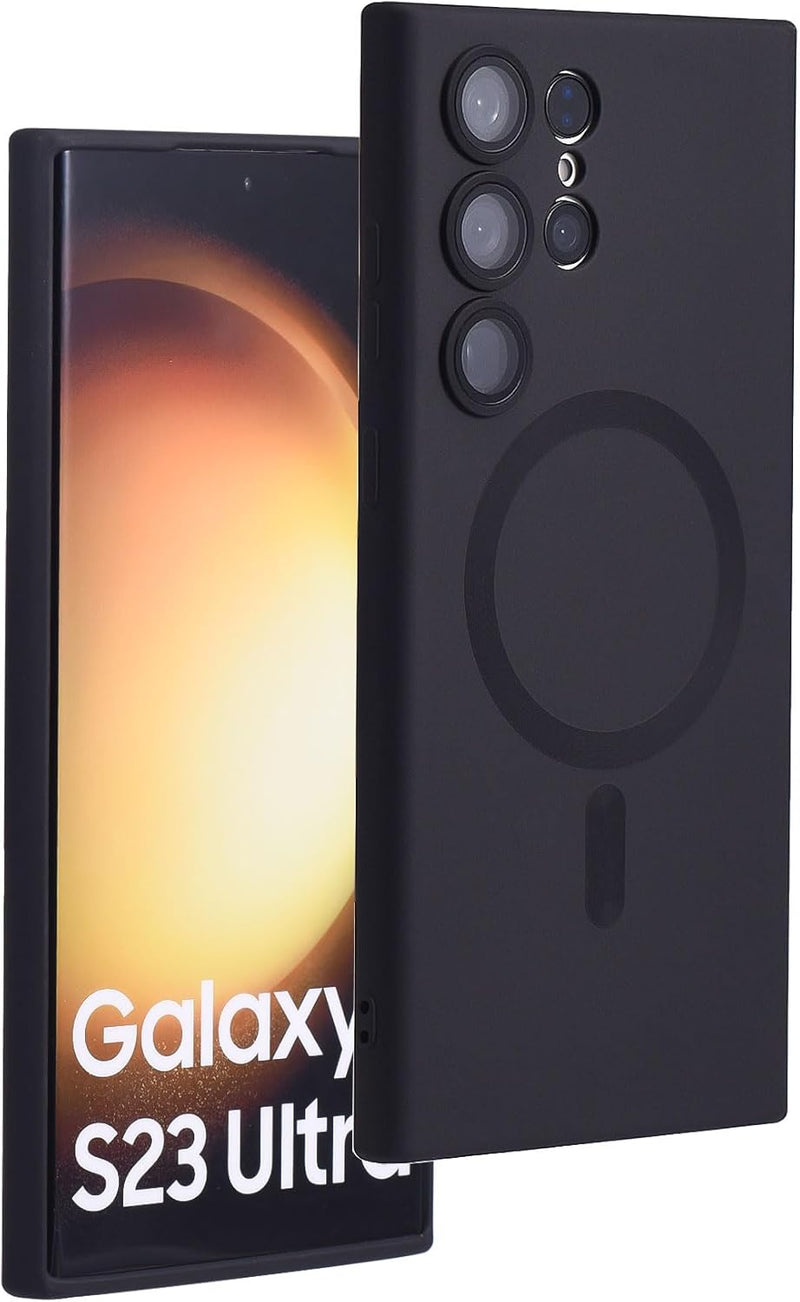 Magnetic for Samsung Galaxy S23 Ultra Case,Soft Silicone Samsung S23 Ultra Phone Case with Camera Protection,Anti-Fingerprint Samsung Galaxy S23 Ultra Case Compatible with MagSafe, Red - S23 Ultra Black