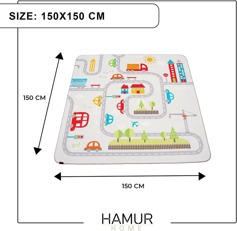 Hamur Home Baby Play Mat Non-slip Play Mat Foldable Crawling Mat Kids Baby Mat 150 X 150 Cm For Kids Room Playroom Washable Machine Washable Kids Carpet (Animals)
