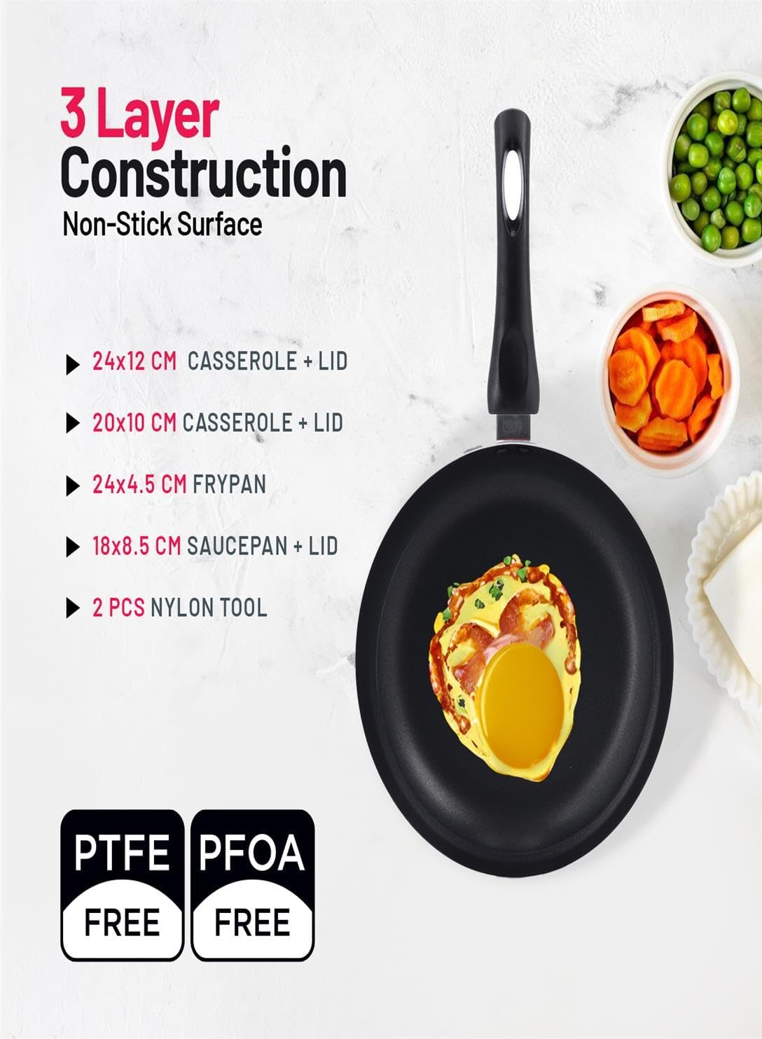 Delcasa Non-Stick Cookware Set 9-Pieces – image 2