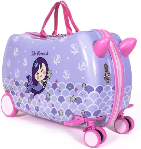 MILK&MOO Rideable Kids Suitcase Little Mermaid, Fun and Safe, Durable, Spacious, and Ergonomic Design, Enjoyable Journeys with 360-Degree Swivel Wheels,Suitable for Children Aged 2-6 Years