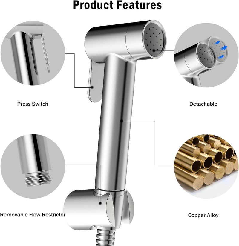 JOMOO Shattaf, Copper Alloy Bidet Sprayer for Toilet, Handheld Bidet Shower with 47inch Bidet Hose and Holder for Muslim Shower and Personal Hygiene