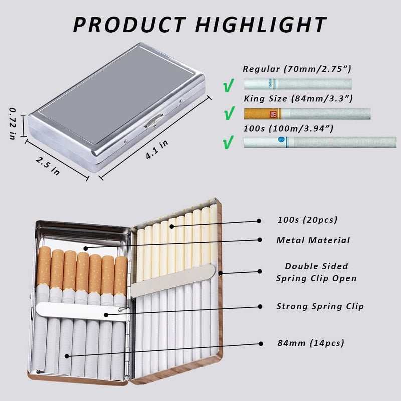 KUGUAN Stainless Steel Cigarette Case, 20pcs Slim/100's or 14pcs Regular/King Size, Moisture Proof, Durable, Portable, Good for Gift