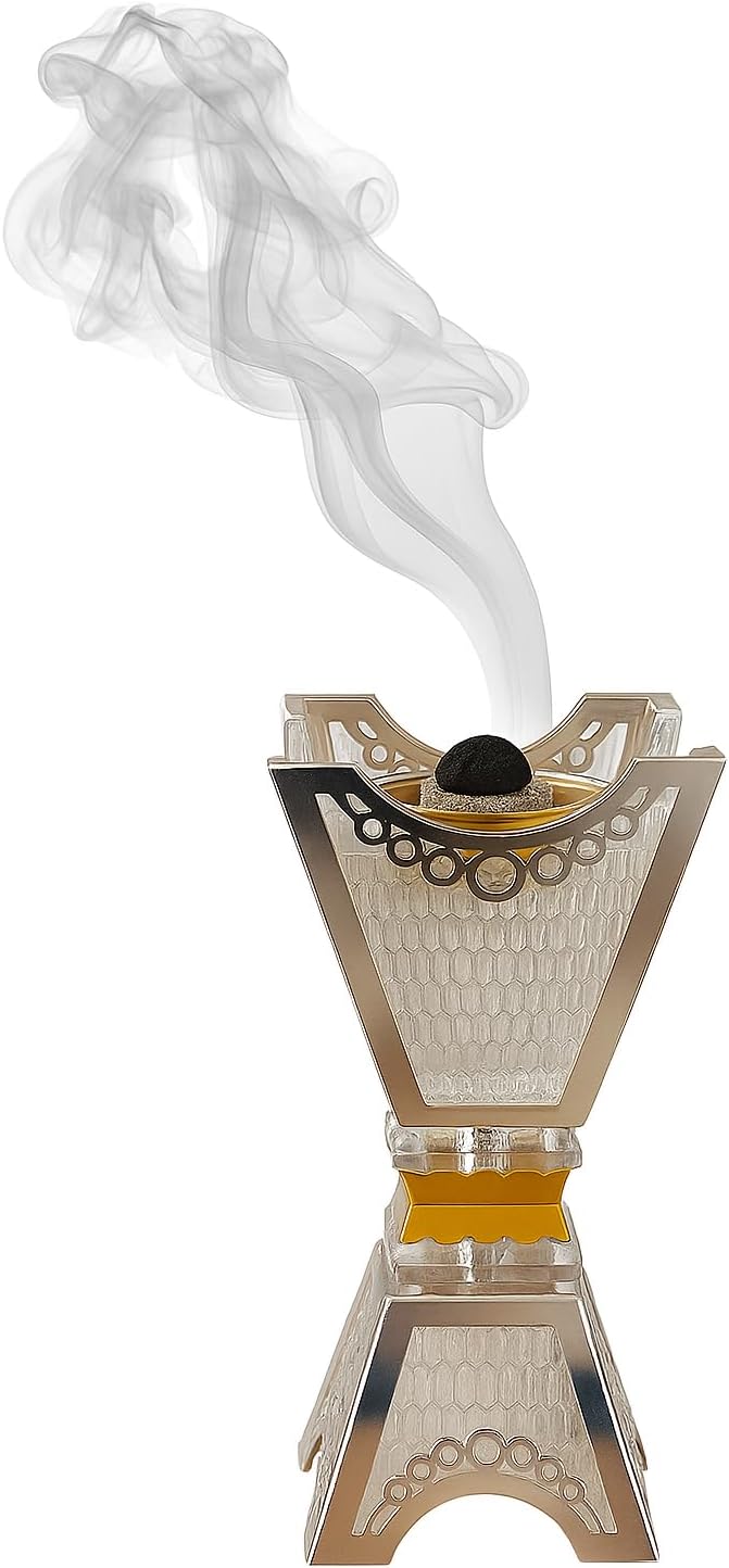 Crystal Glass Bakhoor Burner Oud burner Incense Bakhoor Charcoal Burner مبخرة عود,مبخرة بخور Frankincense Burner Madkhan Mabkhara Bakhoor Gold Incense Burner (Gold,Clear)