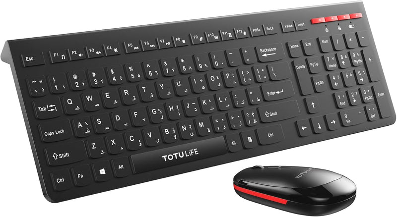 Totulife 2.4GHz Wireless Keyboard and Mouse Set, Red/Black
