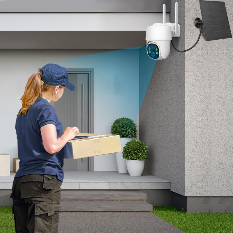 2NLF Solar-Powered Outdoor Security Camera with 4G LTE, 2K PTZ Wireless Outdoor Security Camera, Color Night Vision, PIR Motion Detection, 2-Way Audio, Cloud & TF Card Storage, IP66 Waterproof