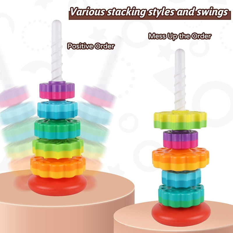 AquaFalcon Baby Spinning Stacking Toys for Toddlers 1-3, Rainbow Ring Stacker Montessori Toys for Babies 6-12 Months, 1 2 3 One Year Old Girl Boy Christmas Birthday Gifts, Autism Sensory Learning Toy