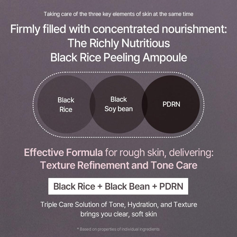 Black Rice Exfoliating Ampoule, Gentle Exfoliating & Intensive Moisture, Black Rice & PDRN Complex, Soy Extract, Smooth and Smooth Skin, Korean Skincare, 100 ml